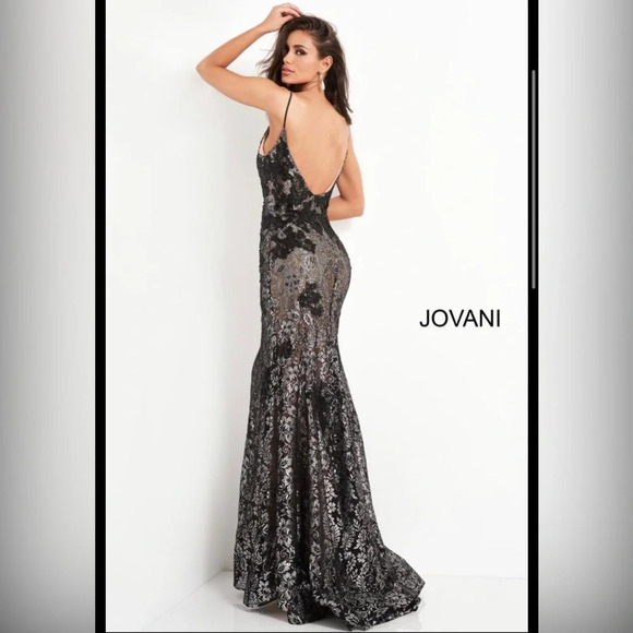 ! JOVANI  06438 Metallic Lace Prom Dress blue - Picture 2 of 7